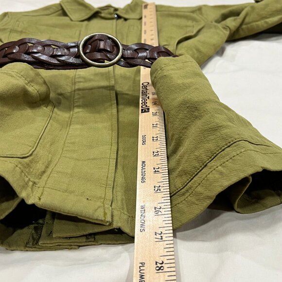 H&M Linen Blend Green Utility Jacket w‎ Braided Leather Holister Belt Size 2 - Picture 14 of 16